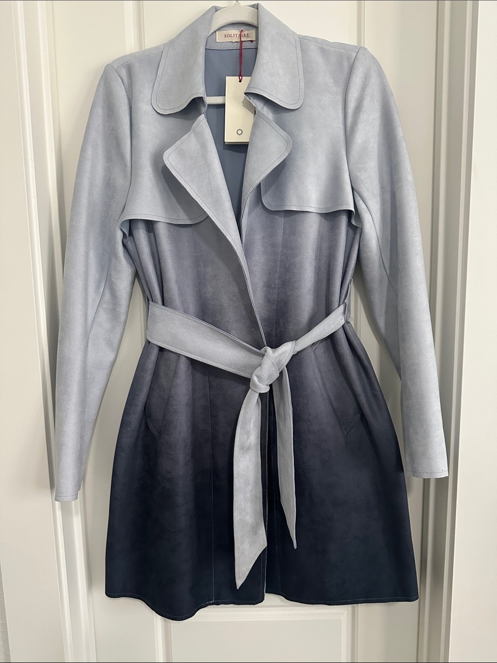 Solitaire Ombre Suede Trench Coat - Light Blue to Navy